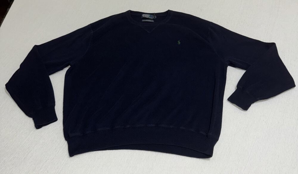 Polo Ralph Lauren V Neck 2XL Men's Navy Blue Exclusive Of Decoration Sweater EUC